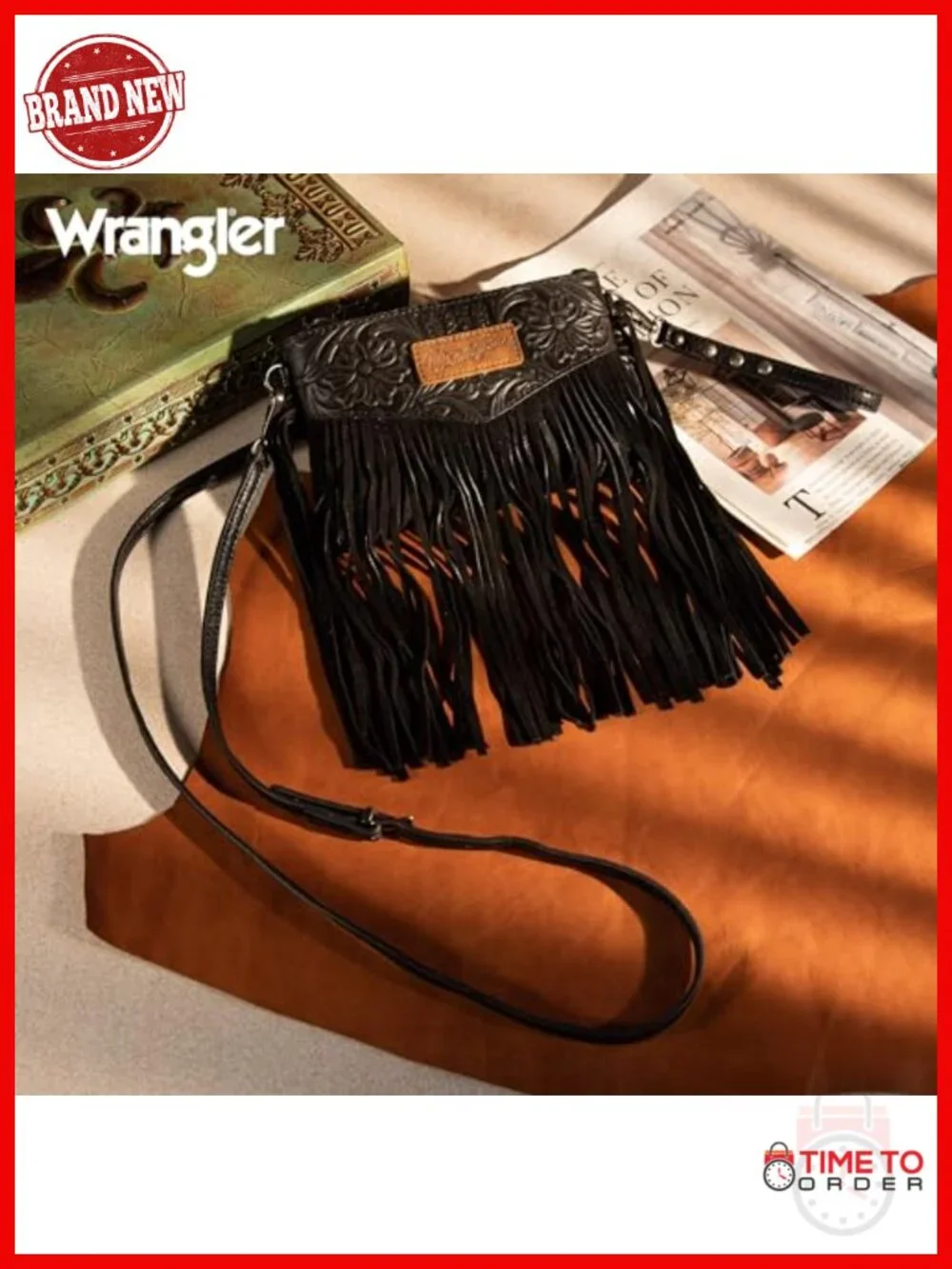 Faux Leather Fringe Crossbody Purse with Wristlet